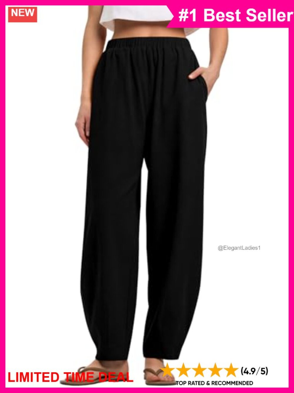 Cotton Linen Barrel Wide Leg Palazzo Pants Flowy Summer Trousers